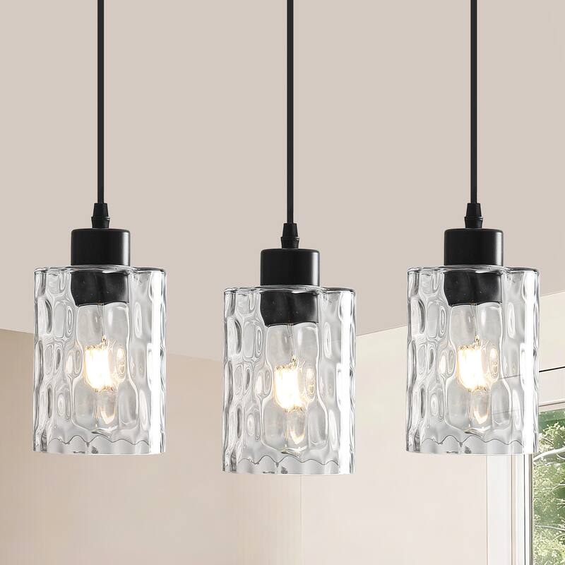 1-Light Kitchen Island Textured Clear Glass Pendant