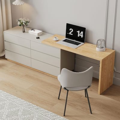 55.2-inch white corner desk with 6 drawer storage