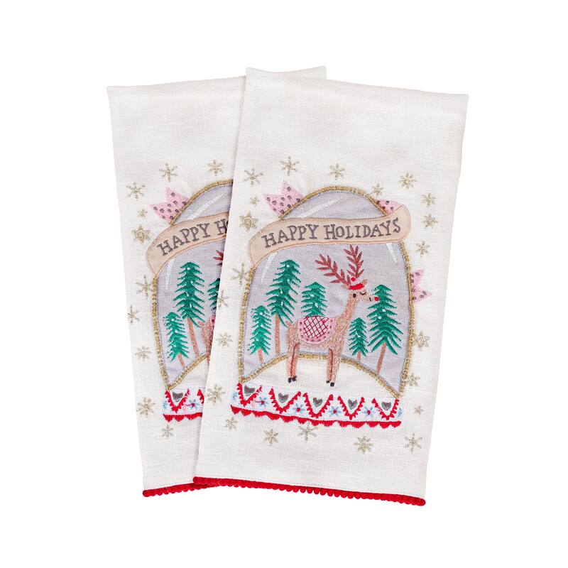 HGTV- 18" Snow Globe Happy Holidays Kitchen Towel, Set of 2 - 18 in