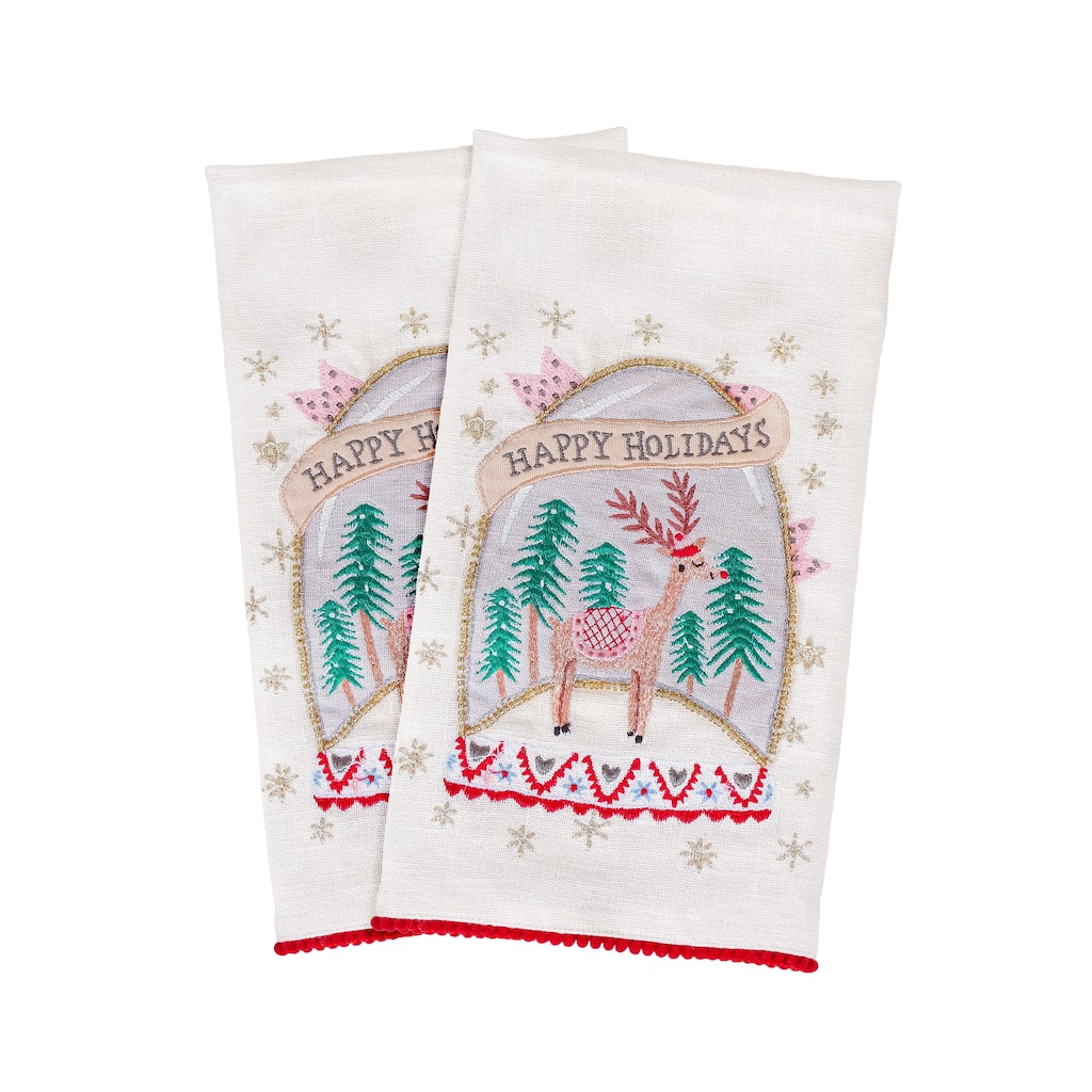 HGTV- 18" Snow Globe Happy Holidays Kitchen Towel, Set of 2 - 18 in