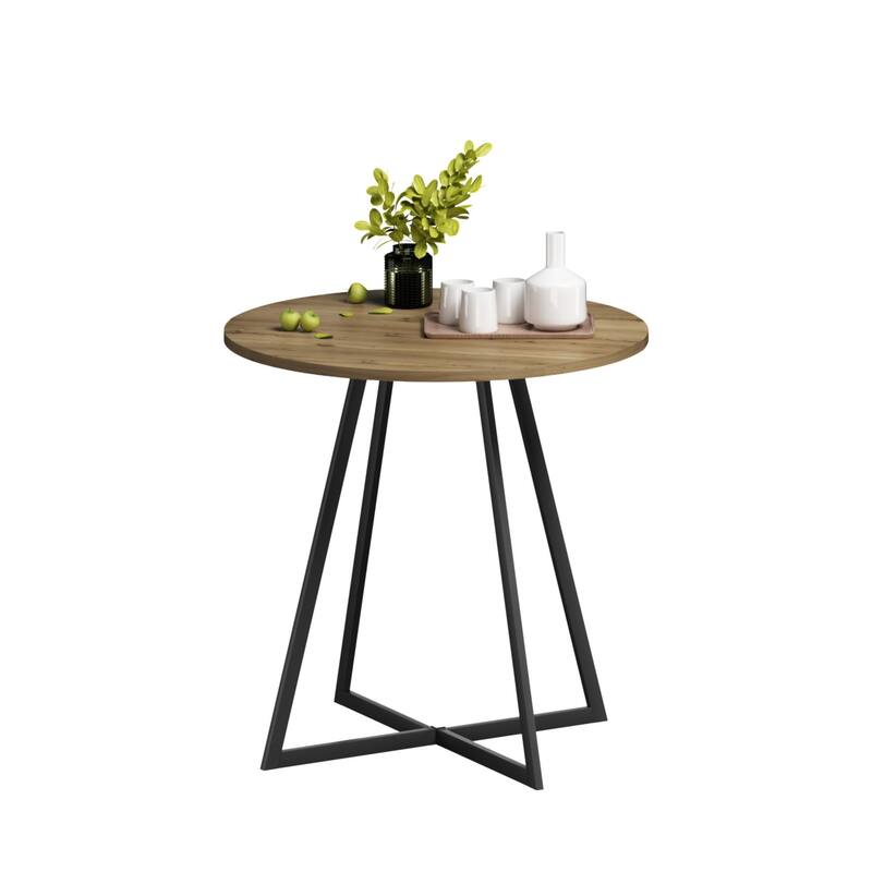 Anmytek Round Dining Table Modern Wood Top and Metal Frame Brown Industrial Kitchen Table