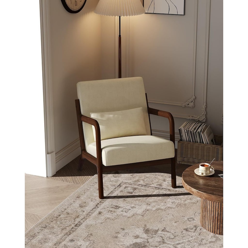 Modern Chenille Accent Sofa Chair, Lounge Armchair with Lumbar Pillow for Living Room, Bedroom