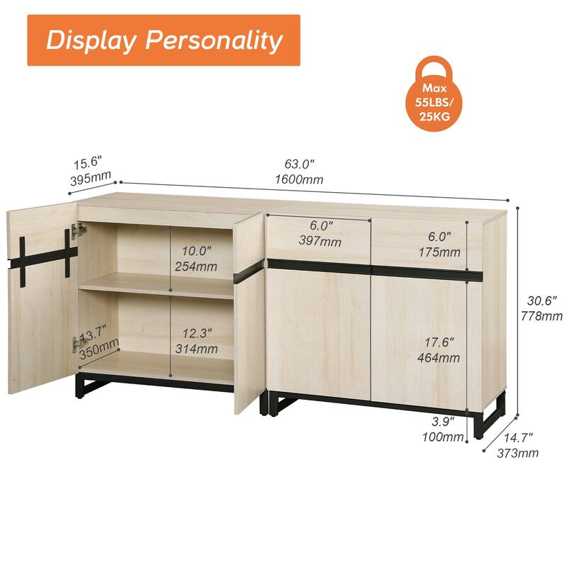 WAMPAT Modern TV Stand with Storage Cabinets for Living Room,Bedroom,Brown