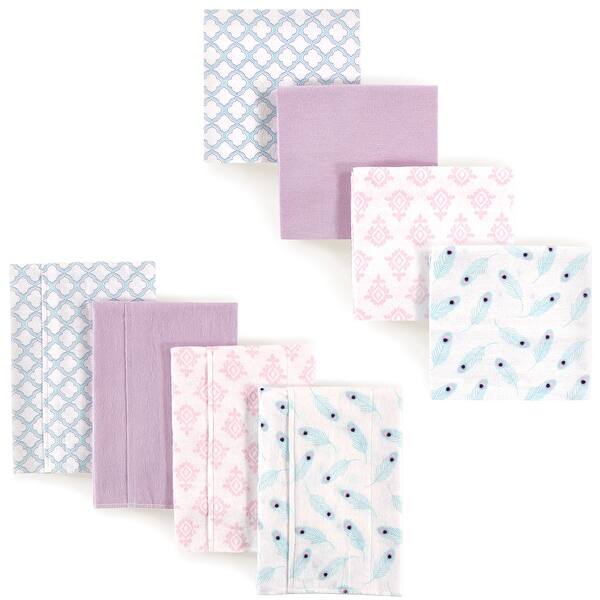 slide 1 of 1, Hudson Baby Infant Girl Cotton Flannel Burp Cloths and Receiving Blankets, 8-Piece, Peacock Feather, One Size One Size - Peacock Feather