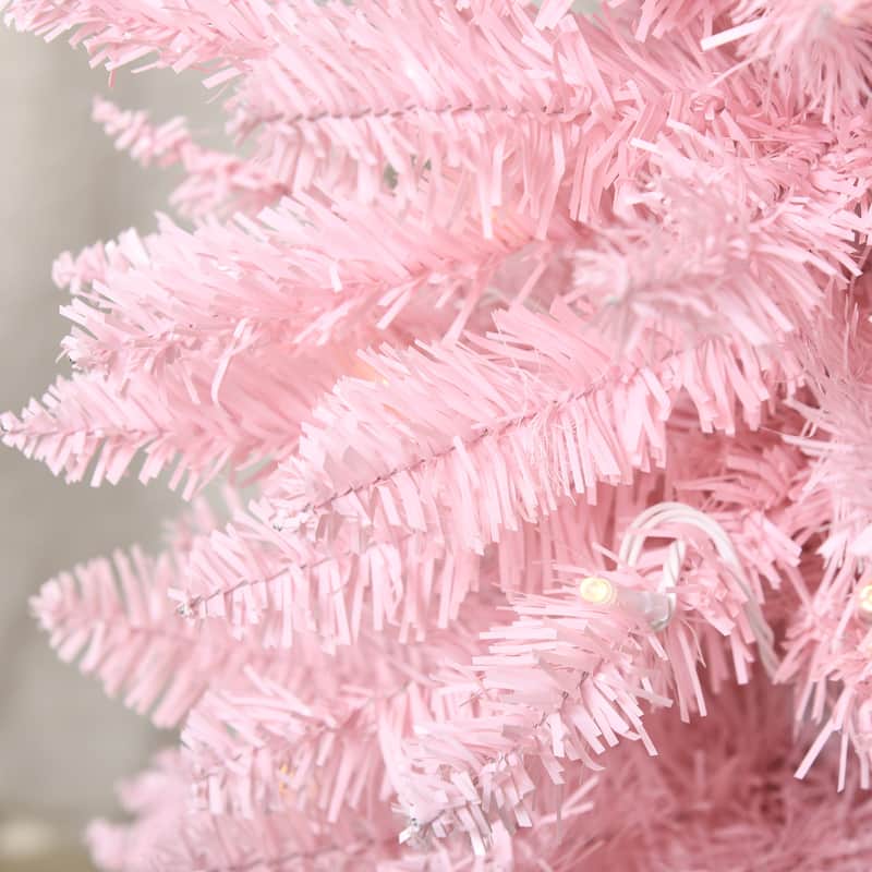 HOMCOM 5' Tall Pre-Lit Slim Noble Fir Artificial Christmas Tree with Realistic Branches, 110 Warm White LED Lights and 294 Tips