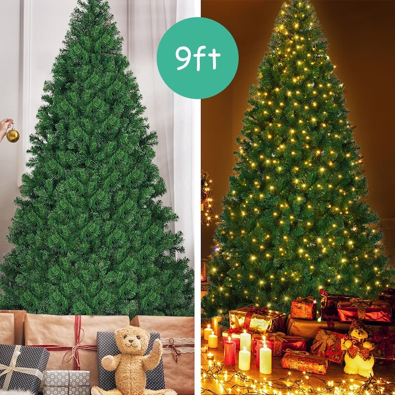 9ft Pre-Lit Christmas Tree with 700 LED Lights and 2028 PVC Tips Auto-Spread Hinged Design - 5.2'Dia x 9'H