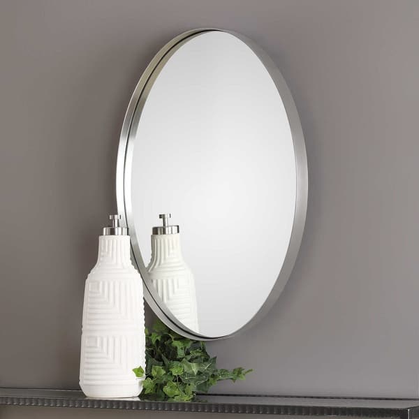 slide 2 of 6, Uttermost Pursley 30" X 20" W Oval Glam Contemporary Inset Vanity Wall Plated Brushed Nickel