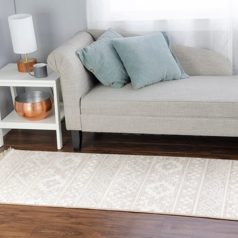 Superior Genaine Contemporary Geometric Fringe Indoor Runner or Area Rug