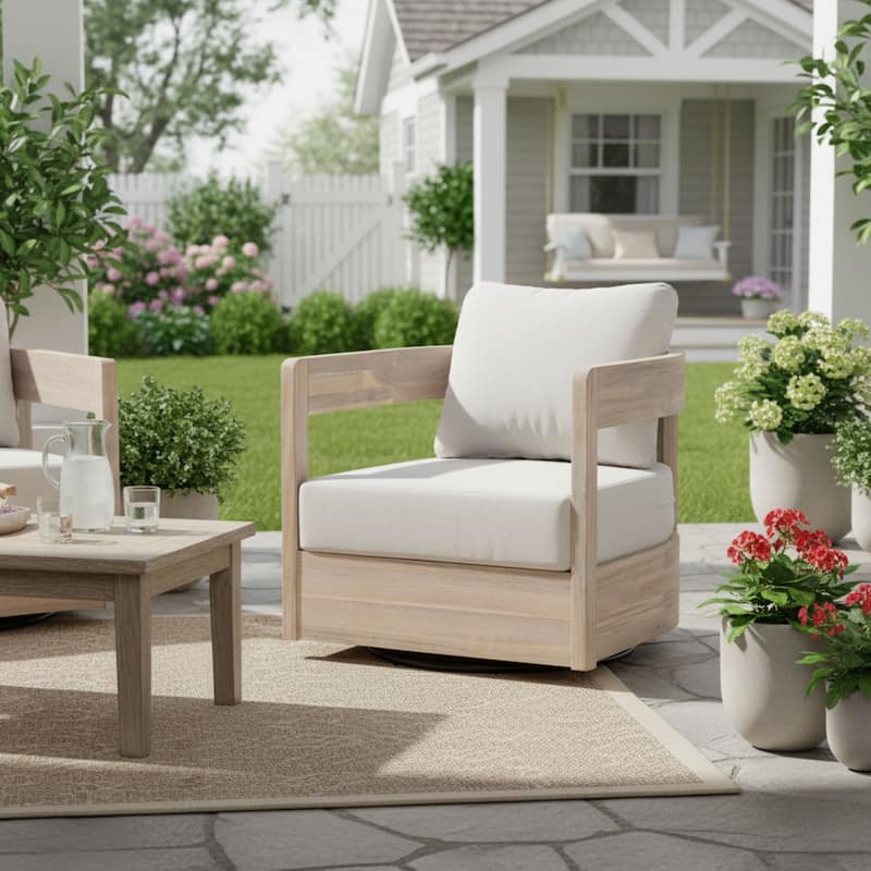Christopher Knight Home - Telluride Modern Outdoor Solid Wood Swivel Club Chair with Cushioned Comfort
