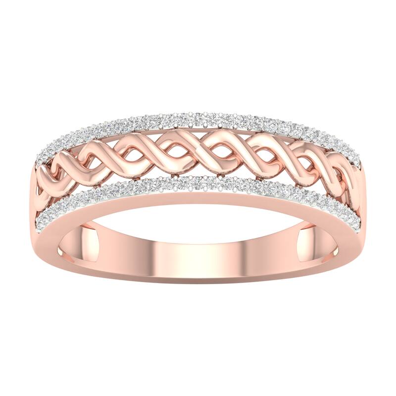 1/6ct TDW Diamond Cuban Link Ring in 10K Gold for Men - 10.5 - Rose