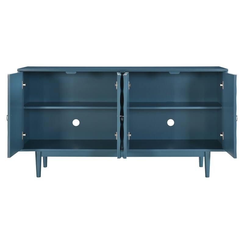 Buffet Cabinet with 4 Convex Pattern Doors, Storage Cabinet with 2 Silver Handle, Sideboard Cabinet with Adjustable Shelves