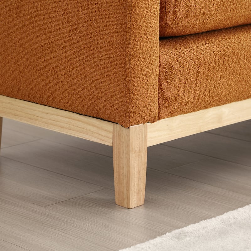 53.5"W Elegant Boucle Upholstered Bench, Ottoman with Wood Legs & Bolster Pillows