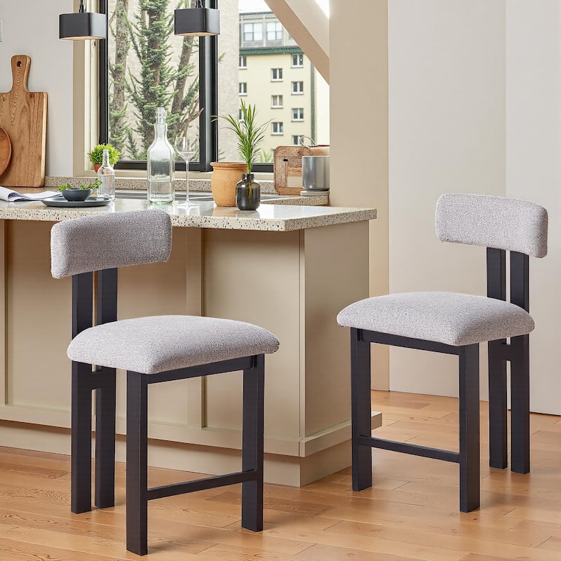 26.5" Stylish Round Stools with Low Back, Kitchen Island Bar Stool Set of 2 with Footrest Comfortable Upholstered Seat