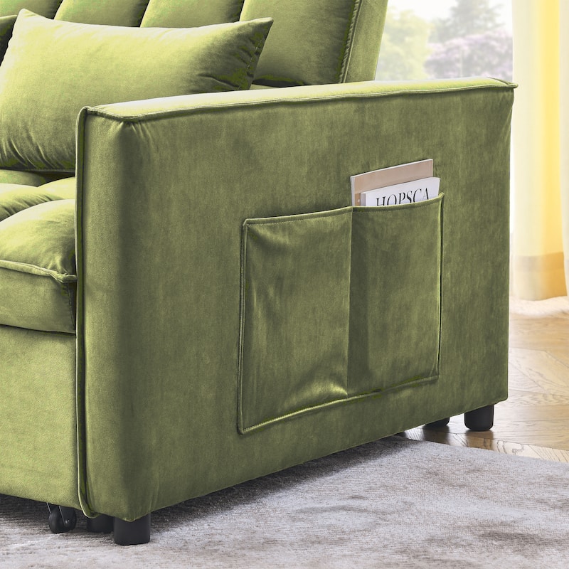 53.94Inch Convertible Sleeper Sofa with Two Side Pockets and 2 Pillows