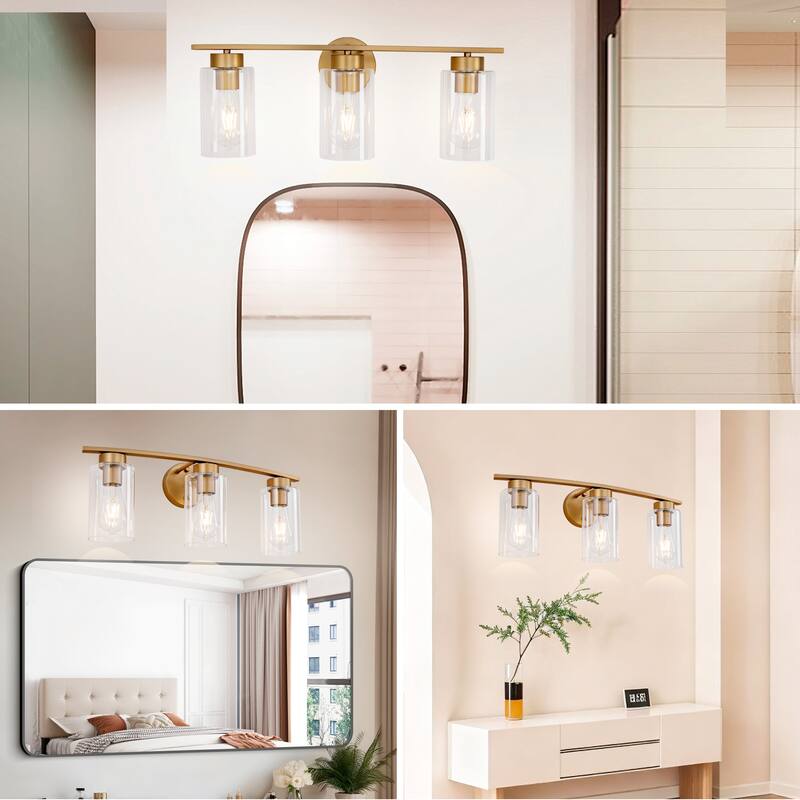 3-Light Vanity Lights, E26 Modern Bathroom Light Fixtures with Clear Glass Shade, Wall Lamps for Mirror Kitchen Hallway