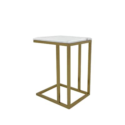 End Table with Marble Top and Matte Gold Base