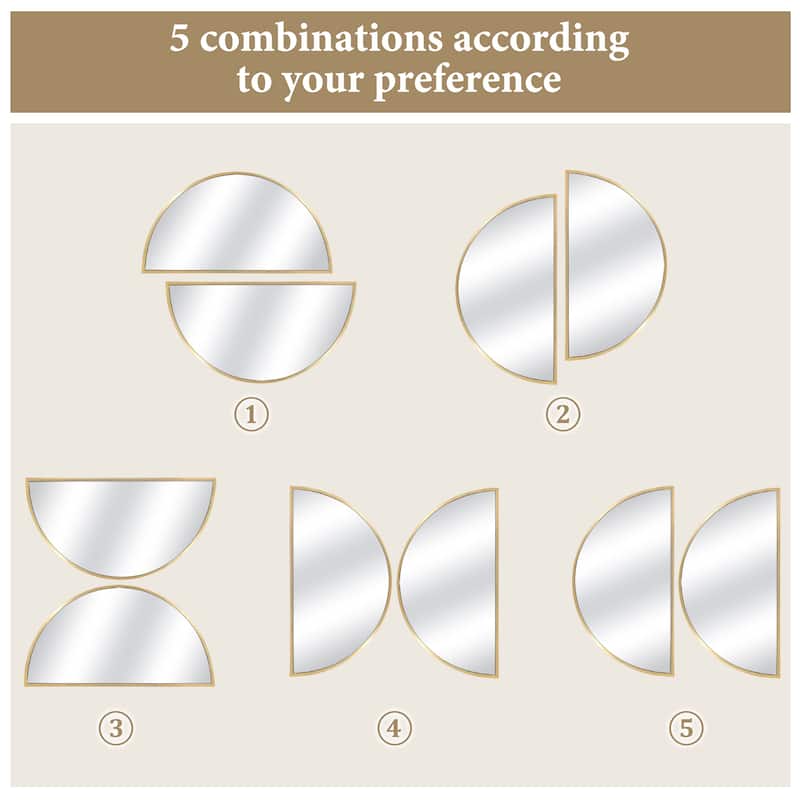 Half Moon Aluminum Alloy Framed Arched Wall Mirror (2-Pieces)