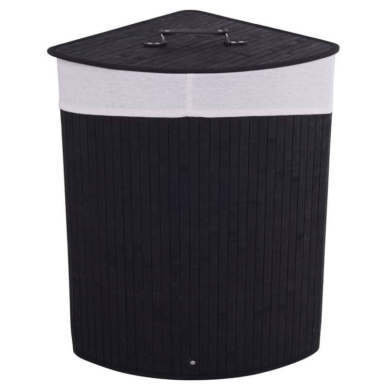 Costway Corner Bamboo Hamper Laundry Basket Washing Cloth Bin Storage