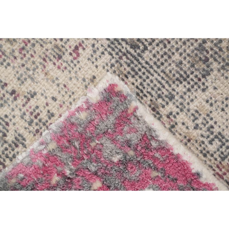 Hand Knotted Oriental Viscose Silk Carpet Modern All-Over Pink Abstract Area Rug - 3' 0'' X 2' 0''