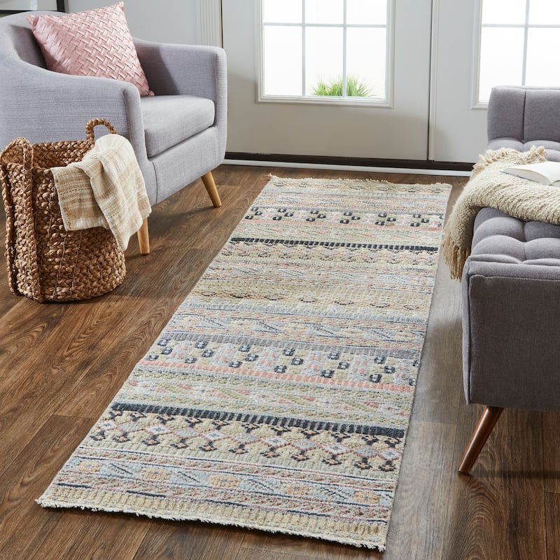 Grand Bazaar Eckhart Hand Knotted Stripes Transitional Area Rug