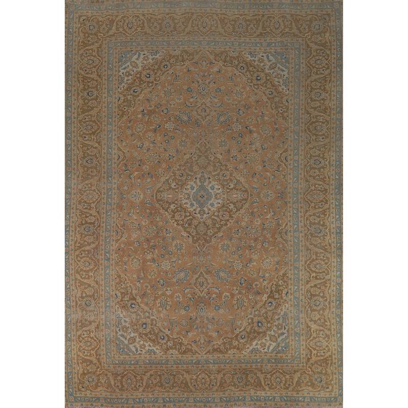 Traditional Mashad Persian Area Rug Handmade Floral Wool Carpet - 9'7" x 12'9"