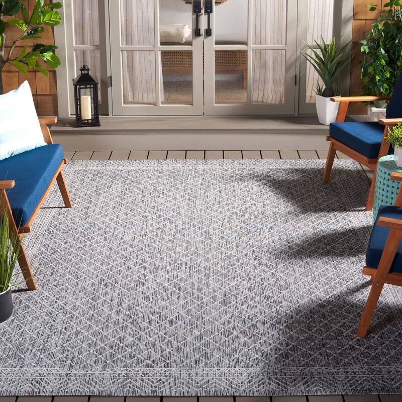 SAFAVIEH Courtyard Dymphna Transitional Indoor/Outdoor Rug - 8' x 10' - Light Grey/Dark Grey