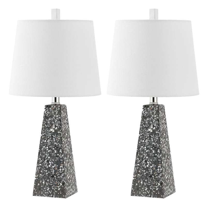 Stewart 20.5" Contemporary Resin LED Table Lamp, White Marble Finish (Set of 2), by JONATHAN Y