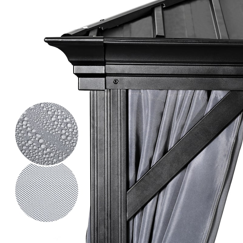 12x16ft Outdoor Double-Roof Aluminum Gazebo with Curtains and Mosquito Netting