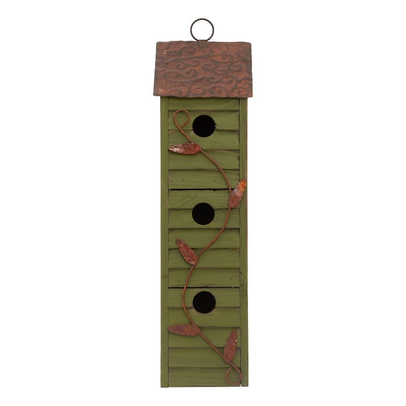 Glitzhome 18"H Three-Tier Distressed Solid Wood Window Shutters Birdhouse