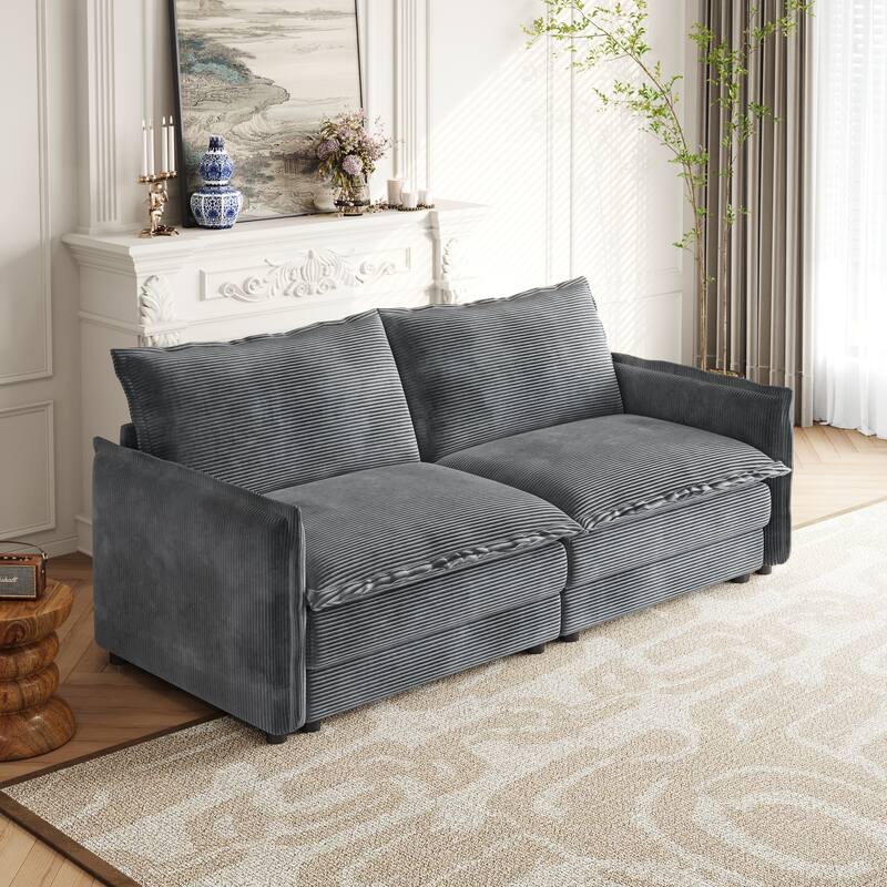 Corduroy Fabric Loveseat Sofa Couch for Living Room, Upholstered Large Size Deep Seat 2-Seat Sofa with 2 Pillow
