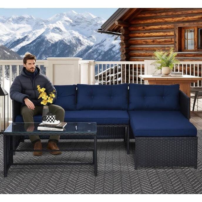 GDFStudio - Sebastian Modular Loveseat and Chaise Patio Sofa Set with Relaxed Sectional Comfort for Outdoor Living