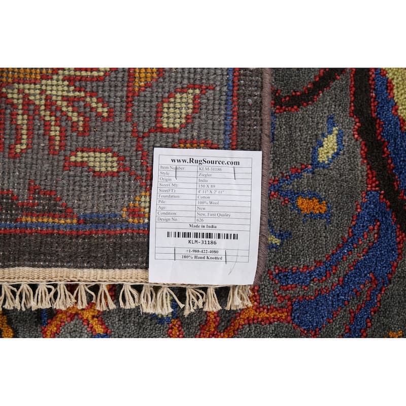 Animals Design Gray Ziegler Indian Accent Rug Hand-Knotted Wool Carpet - 2'11"x 4'11"