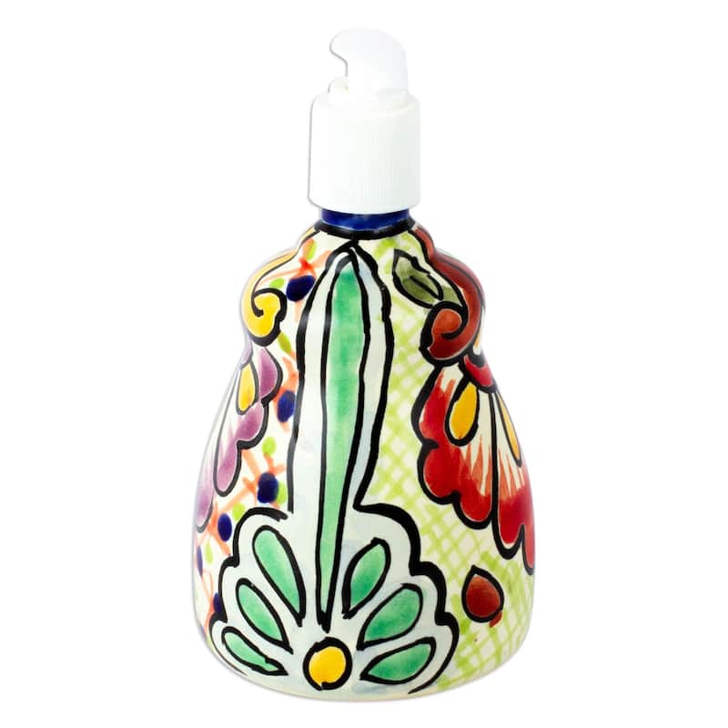 Novica Handmade Hidalgo Bouquet Ceramic Liquid Soap Dispenser - Multi