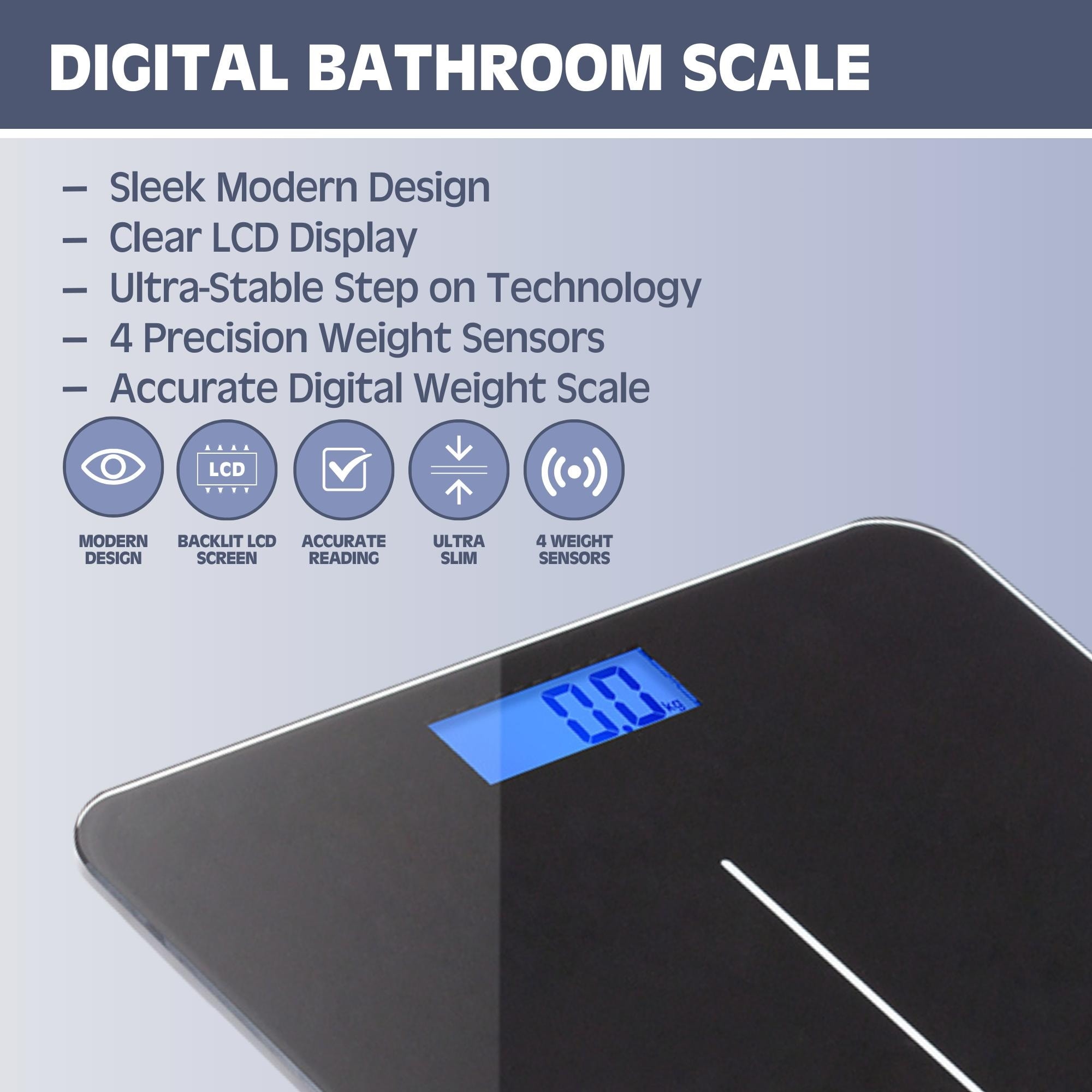 Prominence Home Digital Bathroom Scale for Body Weight, Auto Step-On Design, Ultra Thin - White - Glass