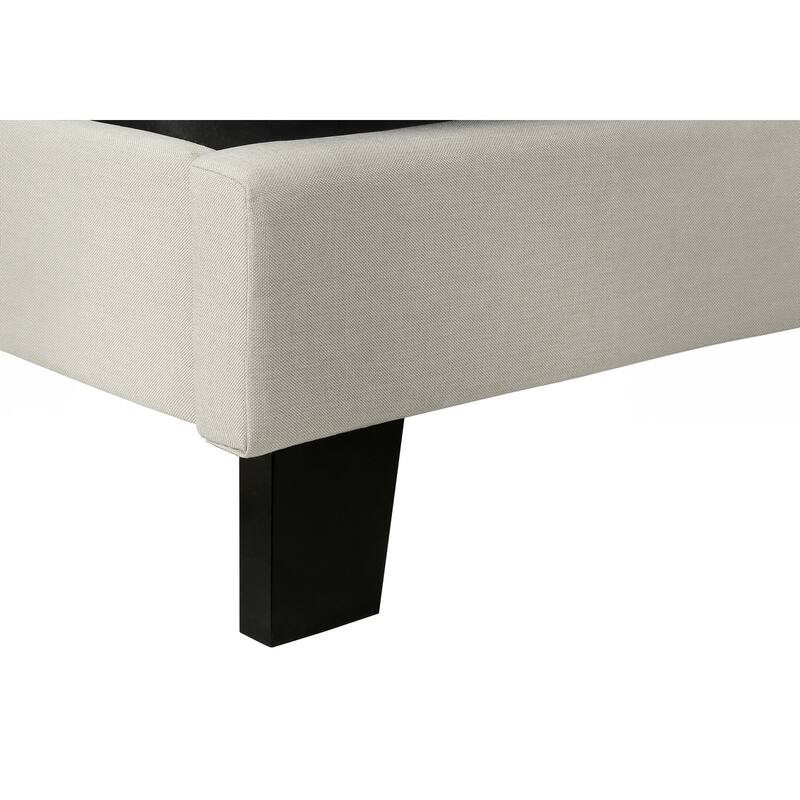 Queen Size Linen-Look Upholstered Platform Bed with Tufted Headboard and Wooden Legs