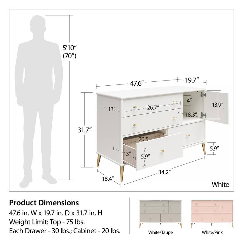 Little Seeds Valentina Asymmetrical 4 Drawer / 1 Door Convertible Dresser