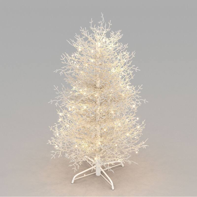 4FT Pre-lit Aspen Fir Artificial Christmas Tree, Hinged Xmas Tree 280 Snow Flocked Branch Tips, 230 Warm Yellow LED Lights