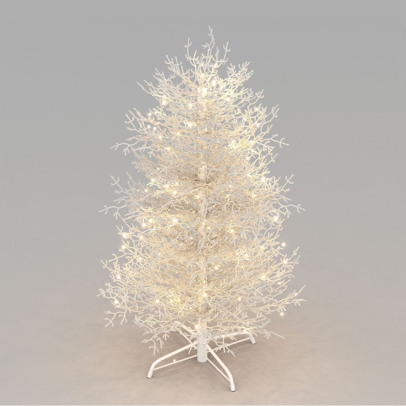 Pre-Lit Aspen Fir Artificial Tree - Snow Flocked Branches, Warm White LED Lights, Home Party