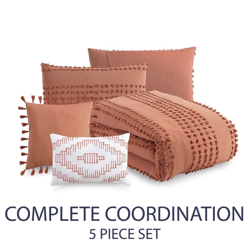 Marilla 100% Cotton Clipped Dots Stripes Jacquard 5-Piece Bedding Comforter Set