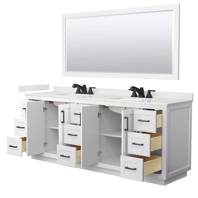Miranda 84-inch Double Vanity, Quartz Top, 70-inch Mirror