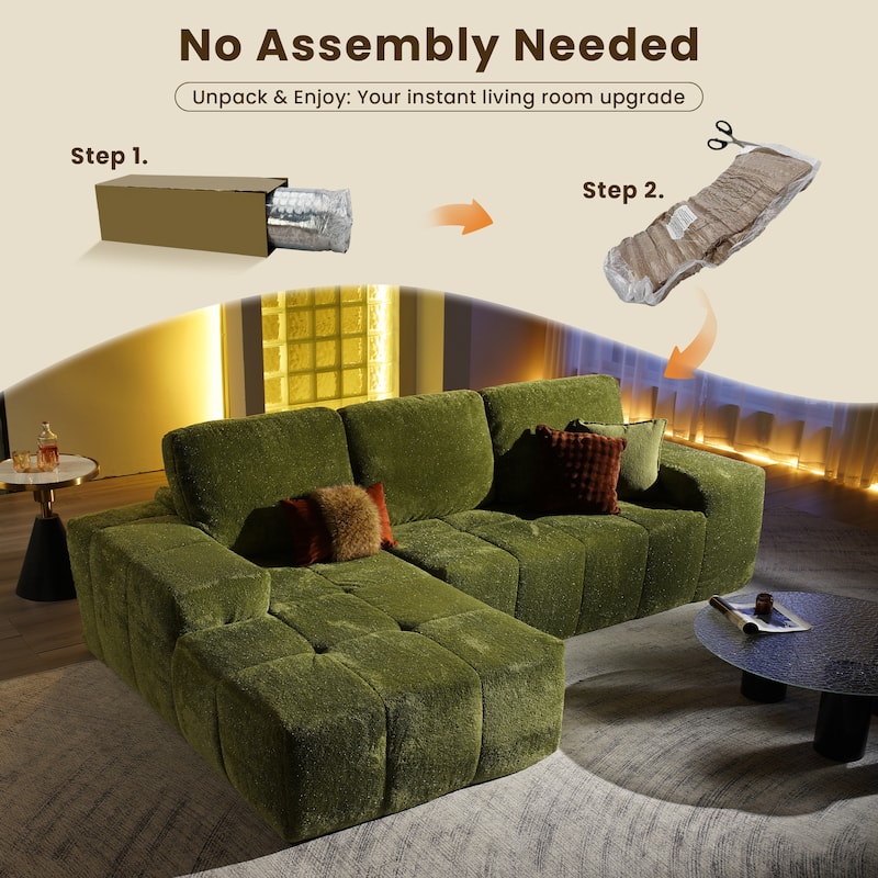 HOOOWOOO Modern Sparkly Velvet Fabric Chaise Sofa Couch