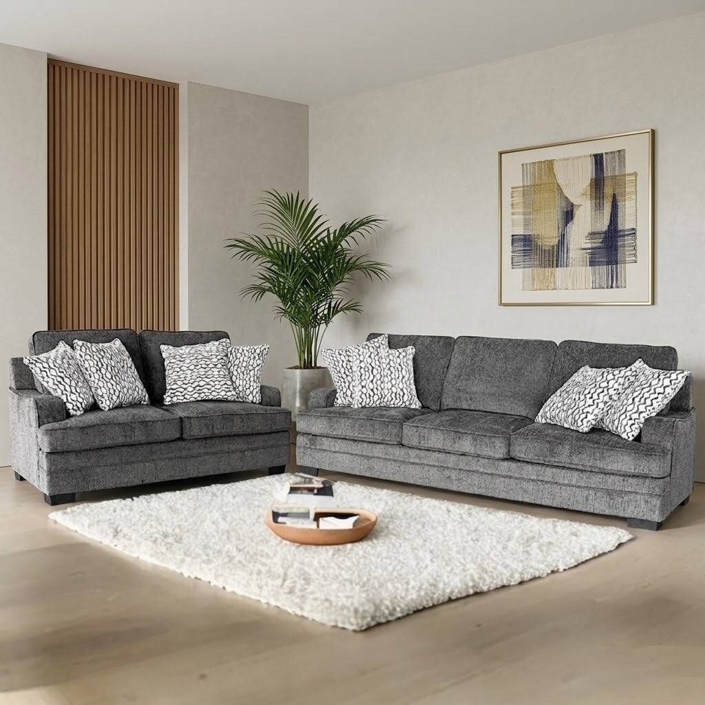 Modern Living Room 2pc Stationary Sofa Set with 8 Pillows