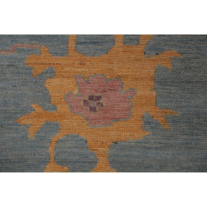 Hand Knotted Oriental 100% Wool Carpet Transitional All-Over Navy Blue & Blues Oushak Area Rug - 12' 9'' X 9' 1''
