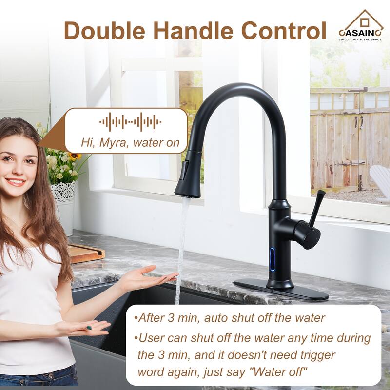 Smart Touchless Single Handle Pull-Down Sprayer Kitchen Faucet with Infrared Sensor and Smart Voice Control