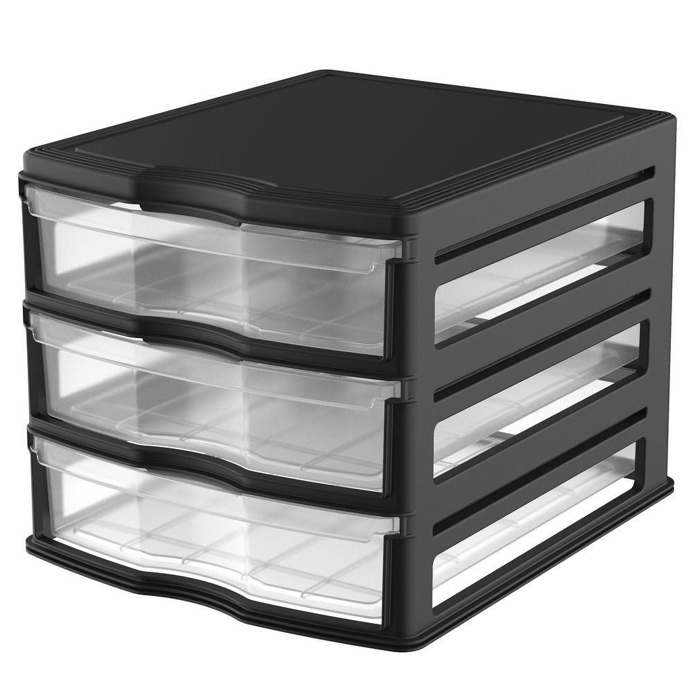 Modular Stacking Storage Bins - Charcoal Black, 1 Box with 3 Drawers