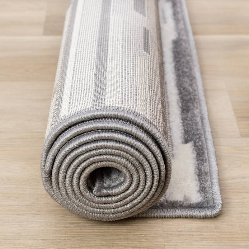 Oslo Collection - White Grey Abstract Area Rug