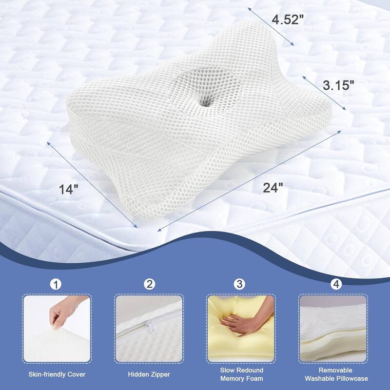 Pillow for Neck Support, Contour Memory Foampillow Shoulder Support Pain Relief for Side Back Stomach Sleepers with Pillowcase