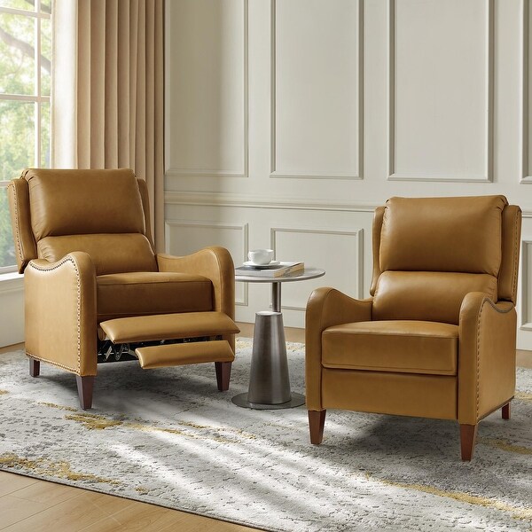 HULALA HOME Brigida Modern Genuine Leather Nailhead Trim Recliner