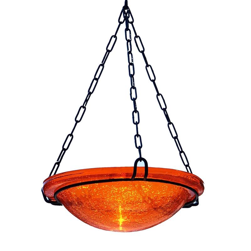 Achla Designs Crackle Glass Hanging Birdbath Bowl, 12.5 Inch Tall, Mandarin