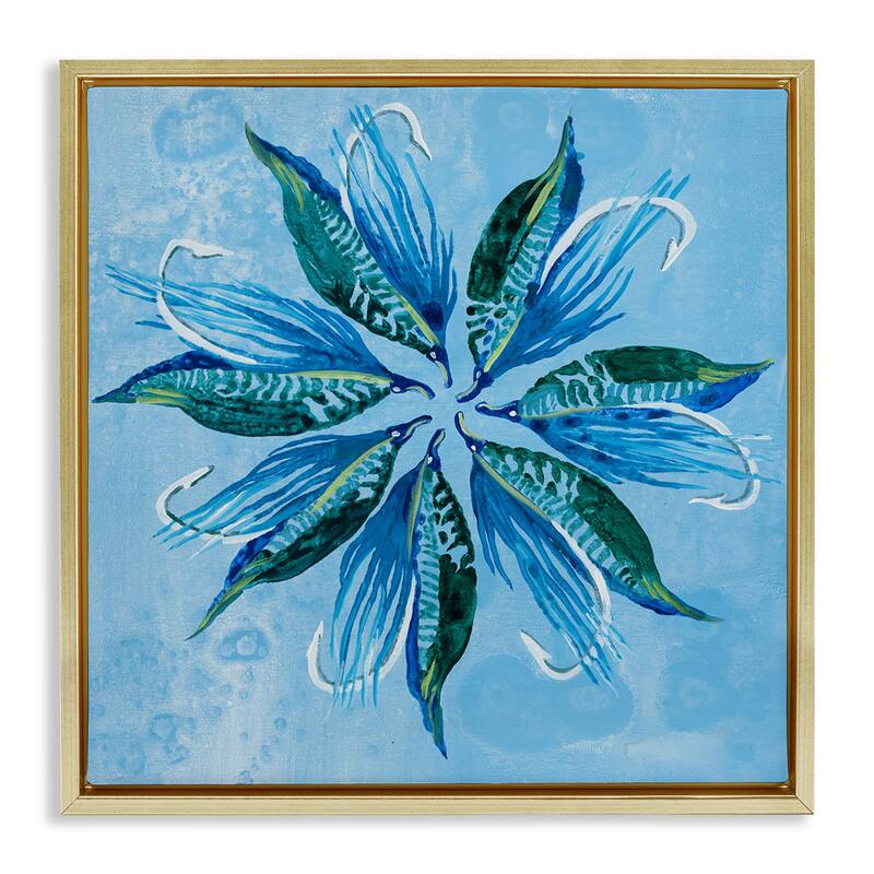 Stupell Blue Flower Shape Design Framed Floater Canvas Wall Art Design By Liz Jardine - 18 x 18 - Gold